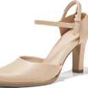 Coutgo Womens Chunky High Heels Closed Pointed Toe Ankle Strap Pumps Vintage D'Orsay Dress Party Shoes, Nude, Size 8