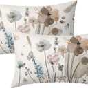 Watercolor Floral Pillow Covers 12X20 In Brown Cream Grey Teal Flower Lumbar Pillow Cases Rustic Abstract Modern Recgantle Throw Pillows Set of 2 Spring Summer Home Decor For Room Bedroom Cushion