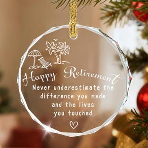 Retirement Gift, Retirement Gifts for Men Women, Thank You Gifts, Appreciation Gift for Women Men, Crystal Keepsake, Christmas Ornament (Happy Retirement-B)