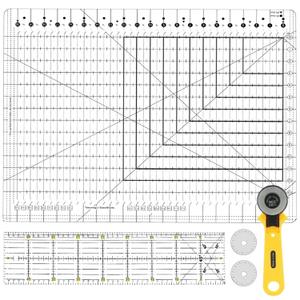 2 Pcs Slotted Quilting Ruler Set with Rotary Cutter, Extra Large Non-Slip Acrylic Template for Precision Rotary Cutting Patchwork Sewing & Crafting (17.75" x 22" +17.75" x 4")