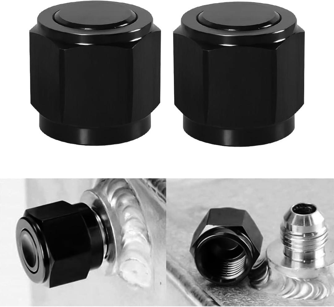 Female Flare Cap Block Off Fitting Plug, Aluminum Swivel Hex Head Nut Port Adapter, Automotive Modification Accessories for Fuel Oil Line, Black 2PCS (12AN)