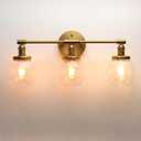 Phansthy 3-Light Wall Sconces Antique Brass Vanity Light, Industrial Wall Lamps with On Off Switch and Clear Glass Lampshade, Vintage Wall Lighting for Bathroom Living Room (Antique, Globe Shade)
