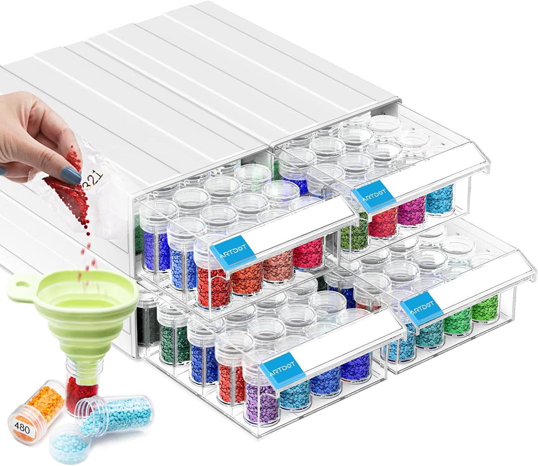 ARTDOT 4-Pack Interlocking Storage Containers for Diamond Art Kits for Adults, 128 Slots Storage Box for Diamond Painting Accessories and Tools