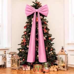 20 x 71 Inches Christmas Extra Large Velvet Bows Christmas Tree Topper Decor Giant Xmas Tree Toppers Bows for Home Wreath Wall Backdrop Birthday Wedding Party Decorations(Pink)