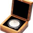 Single Walnut Wood Challenge Coin Presentation Display Box Storage Case Square 8cm and Plastic Coin Capsules with Adjustable Gasket