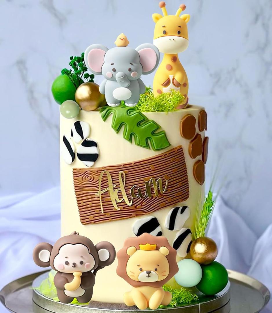 JeVenis Cute Jungle Baby Shower Cake Decoration Safari Animals Cake Decoration Wild One Cake Decoration Two Wild Cake Topper Giraffe Monkey Cake Topper