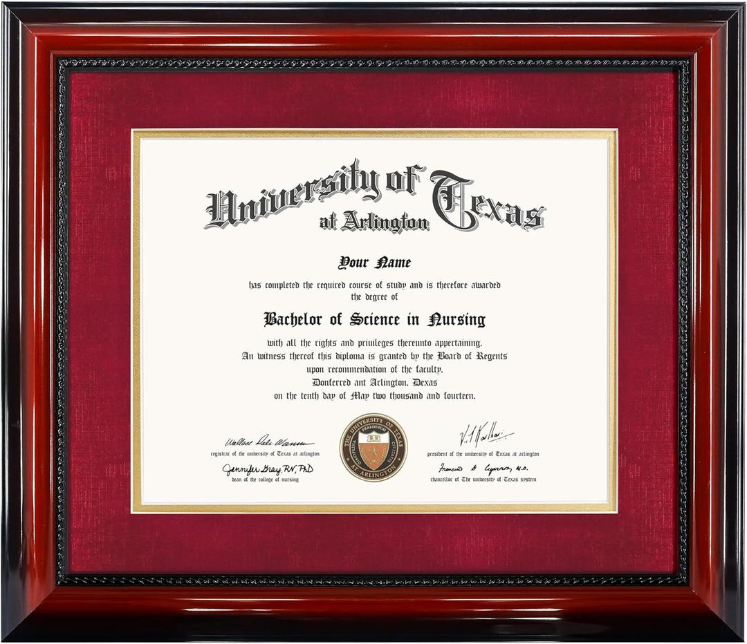 GMFrames 11x14 Diploma Degree Frame with Red Mat or Display 15x18 Certificates without Mat,Solid Wood,Cherry Finish with Intricate Black Rope Detail,UV Protection Acrylic