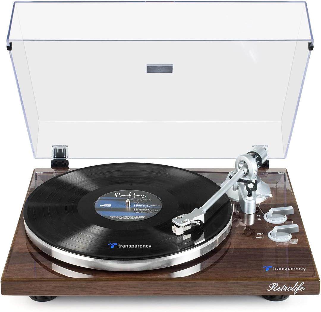Retrolife® Turntables Belt-Drive Record Player with Wireless Output Connectivity Vinyl Player Support 33&45 RPM Speed Phono Line USB Digital to PC Recording MM Cartridge&Counterweight Bark Brown