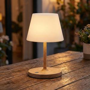 Glendora Cordless Table Lamp - Waterproof Shower Lamp, 5000mAh Rechargeable Desk Light, Touch Dimmable Light with 3 Color Temperatures, IP44 Waterproof for Office Kitchen, Bathroom, 9.6-Inches Tall (1-Pack, Wood Grain)