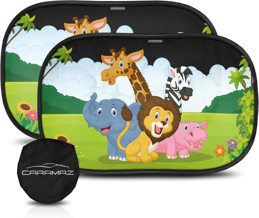 CARAMAZ Car Window Shade for Baby with Certified UV-Protection 2 Pack - 20"x12" (Safari)