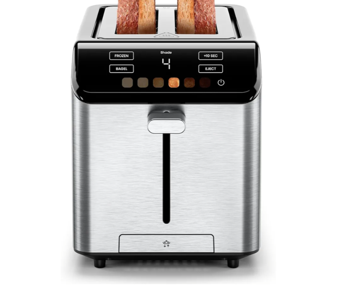 Chefman Smart Touch 2 Slice Digital Toaster, 6 Shade Settings, Touchscreen Controls, Extra-Wide Slots for Thick Breads & Bagels, +10 Seconds, Defrost, Removable Crumb Tray – Stainless Steel