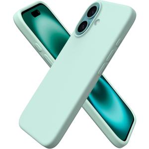 ORNARTO Compatible with iPhone 16 Case 6.1", Slim Liquid Silicone 3 Layers Full Covered Soft Gel Rubber Shockproof Phone Case, Protective Cover with Anti-Scratch Microfiber Lining-Mint Green