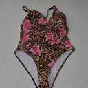 WDIRARA Women's Plus Size Floral Leopard Print One Piece Swimsuit Criss Cross Backless Swimwear XXL