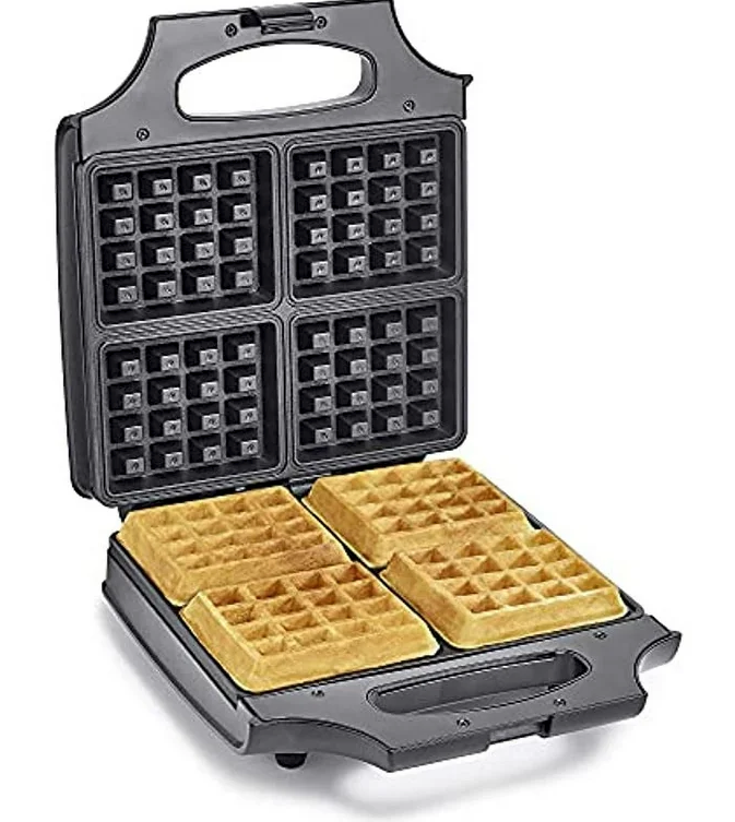 BELLA 4 Slice Non-Stick Belgian Waffle Maker, Fluffy Restaurant-Style Waffles in Under 6 Minutes, Quickly Makes 4 Large 4 x 4.5 & 1.2 Thick Waffles, Easily Wipe and Clean, Stainless Steel/Black