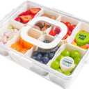 Snackle Box Container, 8-Compartment Divided Serving Tray with Lid & 2 Dip Cornus, Portable Snack Tray & Christmas Charcuterie Container for Parties, Road Trips & Airplane Snacks