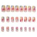 Flower Press on Nails Short Square Shaped Fake Nails with Colorful Floral Designs Full Cover Summer Press on Nails Glossy False Nail Acrylic Stick on Nail for Women Nail Art DIY 24 Pcs