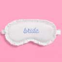 xo, Fetti Ruffled Bride Sleep Mask, White Satin + Blue Embroidery | Bachelorette Party Decorations, Bridal Shower Accessory, Bride to Be Party Favor, Bridesmaid Gift