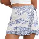 Talakeno Women's Floral Wrap Short Skirt Summer Beach Mini Skirt Casual Knot Side High Waist A Line Vacation Outfits Skorts(Blue,M)