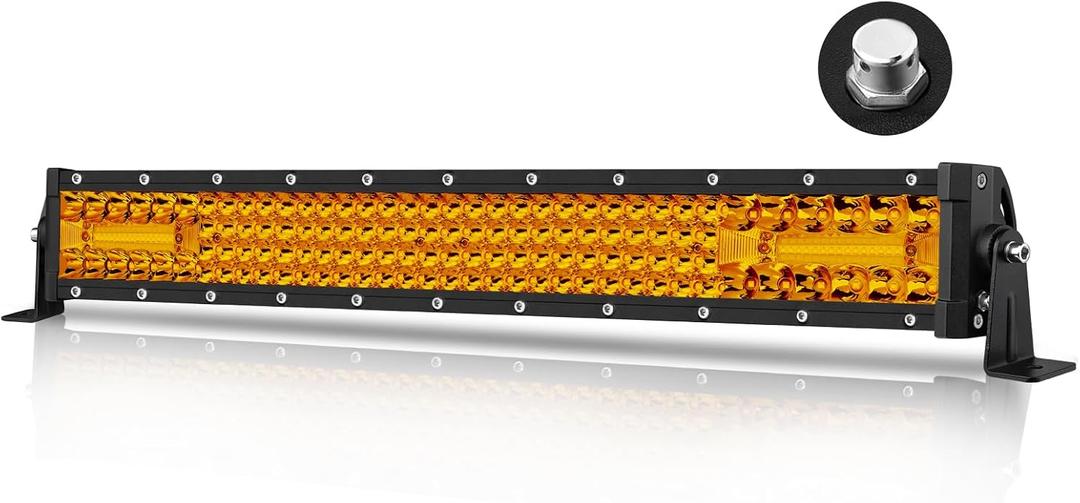 20 Inch Amber LED Light Bar 150W Combo Quad Row Off Road Light | Super Bright Quad Row LEDs, Spot Flood Combo LED Work Light Bumper Grille Yellow Light Bar for Truck Pickup SUV ATV UTV