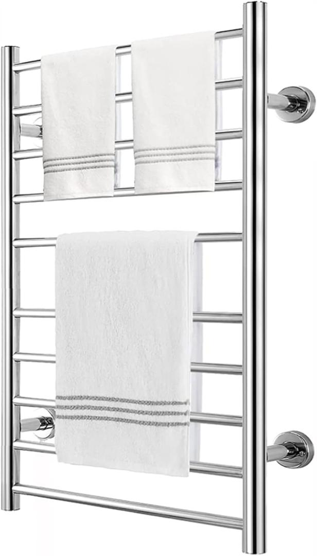 Towel Warmer Rack, 10 Bars Wall Mounting Towel Warmers for Bathroom, Aluminum Heated Towel Rack Towel Heater Plug-in Heated Towel Rack Silver 20.90in