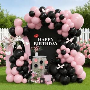 Pink and Black Balloon Arch Kit 141Pcs Light Pink Black Balloons with Paper Circle Dots Garland for Coquette Birthday Bachelorette Party Decorations Wedding Bridal Baby Shower
