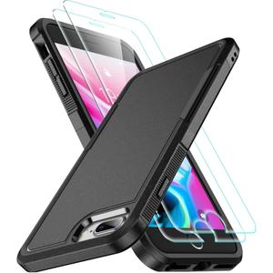 SPIDERCASE for iPhone 7/8 Plus Case, [10 FT Military Grade Drop Protection] [Non-Slip] [2 pcs Tempered Glass Screen Protector] Heavy Duty Full-Body Shockproof Case for iPhone 7/8 Plus 5.5, Black