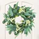 20 Inch Artificial Eucalyptus Wreath for Front Door - Farmhouse Spring Wreath with White Berries, Thick Vine & Full Leaves, All Season Home Decor for Porch, Window, Wall, Spring, Wedding Decorations