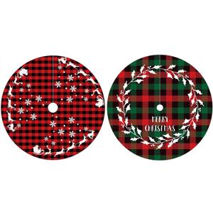 2-Piece Mini Christmas Tree Skirt - 15 Inch Buffalo Check Plaid Tree Skirt - Red & Black Plaid - Snowflake, Reindeer & Santa Designs