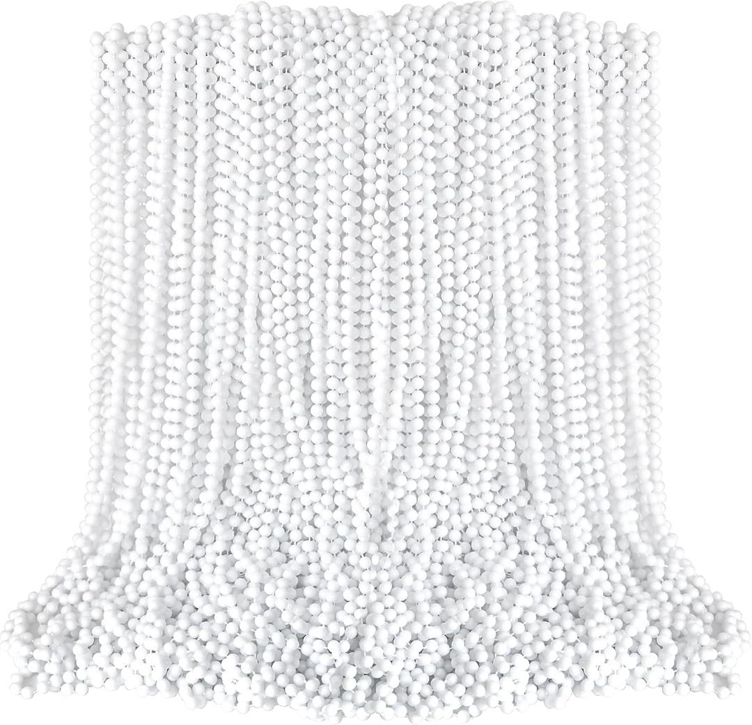 EOBOH Beaded Necklace, 100PCS White Mardi Gras Beads Stuff Party Favors, 33" Holiday Toy Costume Bulk, Festival Parade Throw Accessories for Wedding Birthday Celebrations Decoration