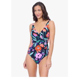 Profile by Gottex Women's Marguerite V Neck Ruffle Surplice Swimdress-Soft Cups, Tummy Control & Adjustable Straps Swimwear, Size 8