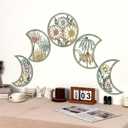 KOYILTD 5 Pieces Boho Wall Decoration Wooden Moon Room Decor Colorful Floral Wall Art Room Decor Aesthetic Farmhouse Wall Decor for Home Bedroom Living Room Bathroom (Colorful)