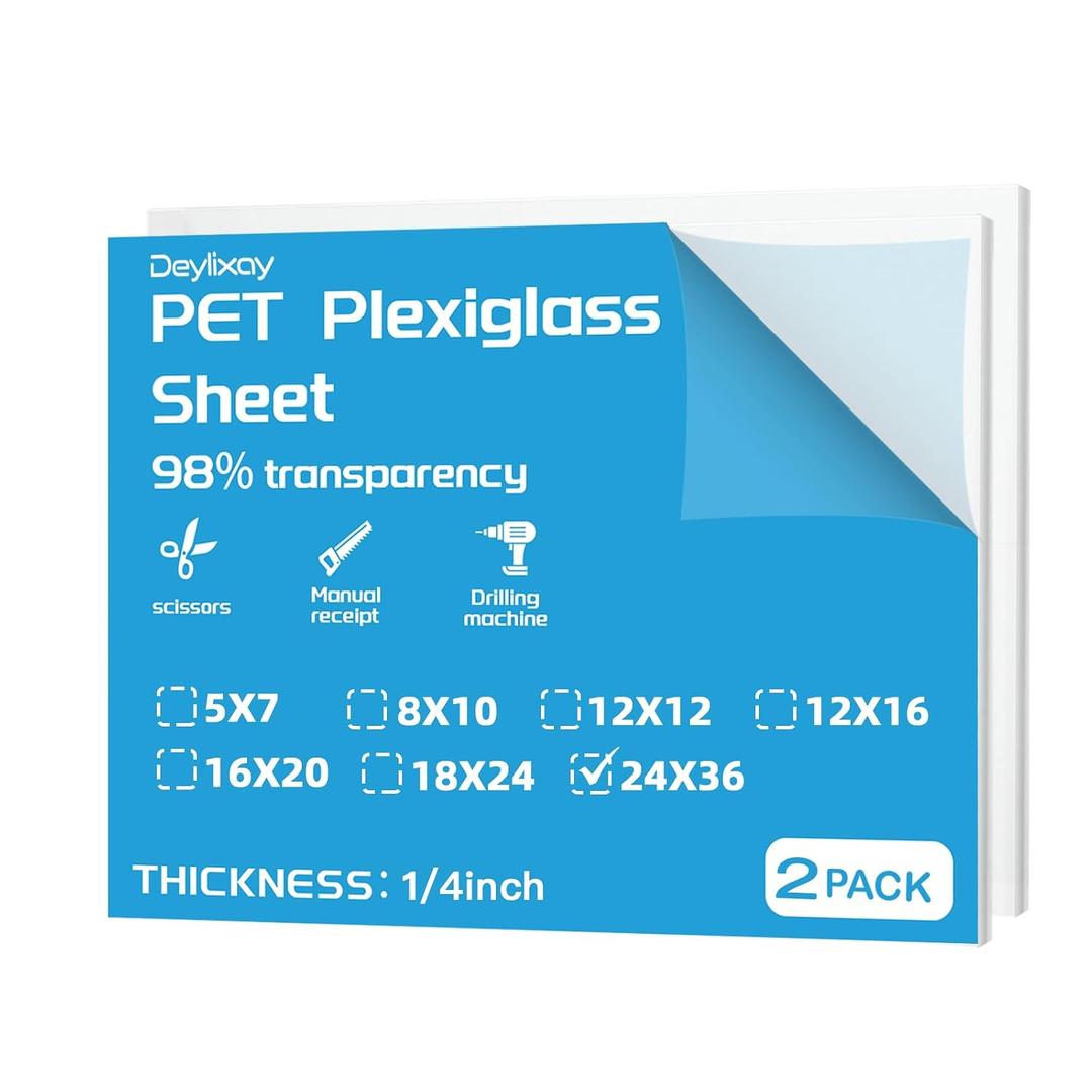 24X36 Clear Large Plexiglass Sheets 1/4 Thick 6mm Polycarbonate Sheet for Craft Projects, Table top, DIY Display, Windows Replacement, Cut with Cricu T Engraver, Power Saw or Hand Tools 2Pack