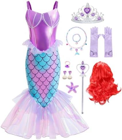 iTVTi Little Girls Mermaid Costume Princess Dress Up Ariel Outfits with Accessories Wig Birthday Party Halloween Cosplay