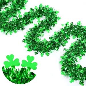 50Ft St Patricks Day Garland - Green Shamrock Garland for Mantle, St. Patrick's Day Tinsel Garland for Tree, Irish Clover Garlands Decoration for Home Indoor (Shamrock Green)