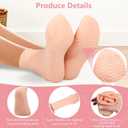 4 x Silicone Moisturizing Socks for Dry Cracked Feet - 2 Pairs, XL Long Size, Non-Slip Heel Socks for Women and Men - High Stretch Foot Care Pedicure - White & Beige
