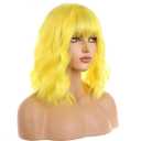 BERON 14 Inches Yellow Wig Wig for Women Girls Short Curly Yellow Wigs with Bangs Hairnet Include