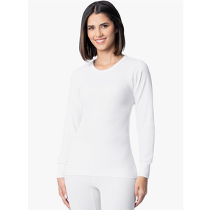 2 PCs Indera Women's Traditional Long Johns Thermal Long-Sleeve Crew Top XL White