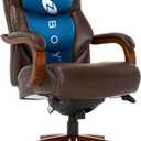 La-Z-Boy Delano Big & Tall Executive Office Chair, Ergonomic Mid-Back Body Pillow Lumbar Support, ComfortCore Memory Foam Cushion, Mahogany Wood Arms & Swivel Base, Bonded Leather, Chestnut Brown