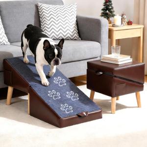 Dog Ramp for Bed and Couch, 13.5" H Foldable Dog Ramp Ottoman for Small Dogs and Cats with 16" Wide Walking Space, Non-Slip Wooden Pet Stairs for Puppies, Small/Large Dogs & Senior Cats