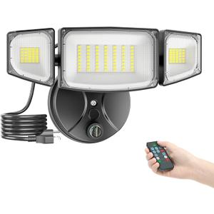 iMaihom 60W Dusk to Dawn Outdoor Lighting, 6000LM Brightness Plug in Security Lights with Remote Control, 2 Modes 3 Adjustable Heads IP65 Waterproof 6500K Led Flood Light with Photocell for Yard (Black)