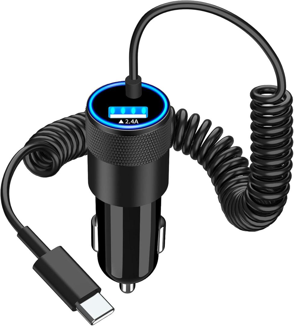 Apple MFi Certified】iPhone 17 Car Charger, Caiinei 4.8A USB Car Power Cigarette Lighter Adapter USB-C Carplay Fast Charger + 6FT Type-C Cord for iPhone 17/17 Air/17 Pro Max/16/15/Galaxy S25/S24/Pixel