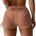 Women's Drawstring Side Mesh Sheer Beach Summer Cover Up Shorts Bikini Bottoms (Medium, Dark Pink)