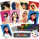 Cholemy 36 Pcs Paint and Sip Kit for Adults 8''x10'' Pre Drawn Canvas for Painting DIY Afro Acrylic Painting Kit Wood Easel Brushes Date Night Bulk for Father's Day Party Gifts(Modern Woman)
