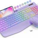 SABLUTE Wireless Keyboard and Mouse Combo, 9 Backlit Effects, Wrist Rest, Phone Holder, 2.4G Lag-Free Ergonomic Keyboards, Rechargeable Silent Cordless Set for Computer, Laptop, Mac, Windows (Purple)