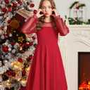 Arshiner Girls's Contrast Mesh Puff Long Sleeve Party Dress with Pockets (Red, 16)
