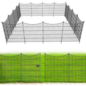 15 Panels Decorative Garden Fence with Gate, 32 in(H) X 35.4 ft(L) No Dig Dog Fence Animal Barrier Outdoor for Yard, Rustproof Metal Garden Edging and Borders, Temporary Fencing Stakes