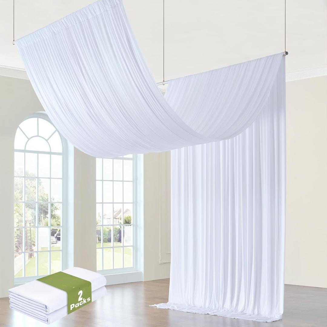 10ft x 20ft Wrinkle Free White Ceiling Drapes for Wedding Parties, 2 Panels Ceiling Tent Canopy Curtains Thick Polyester, 20ft Long Tent Draping Arch Drapery for Birthday Event Decoration