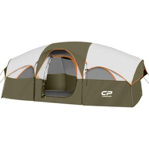 CAMPROS CP 8 Person Camping Tent, Room Divider, Rainfly, Weather Resistant | Family Tent with 5 Large Mesh Windows, Double-Layer Design, and a Carry Bag, 14' x 9' x 72"(H)