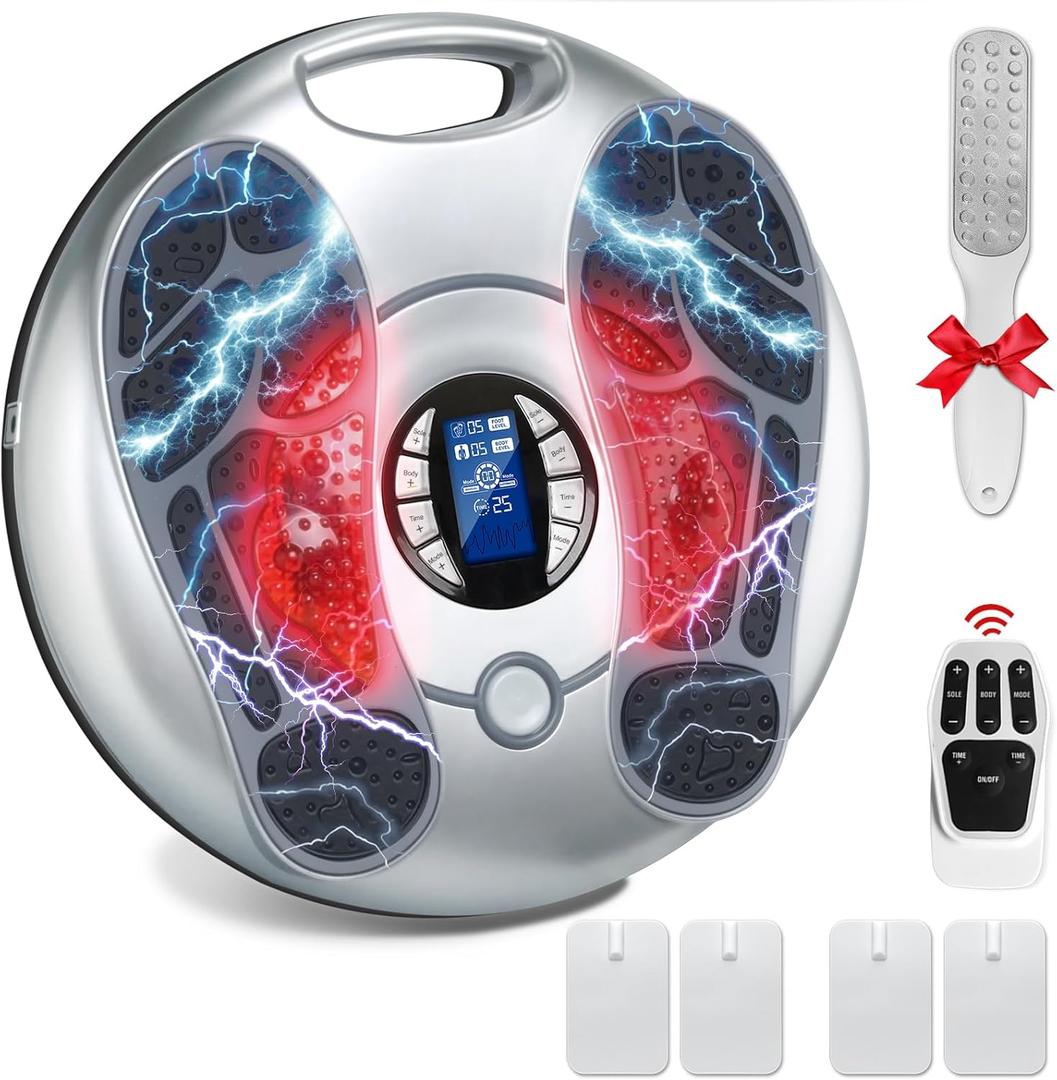 EMS Foot Massager for Neuropathy, TENS Electronic Muscle Circulation Stimulator with 4 Electrode Pads,Relieves Swelling, Fatigue, Plantar Fasciitis Silver EMS Foot Massager for Neuropathy, TENS Electronic Muscle Circulation Stimulator with 4 Electrode Pads,Relieves Swelling, Fatigue, Plantar Fasciitis Silver