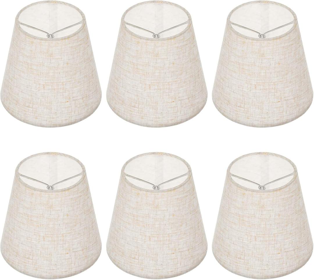 6 Pcs Chandelier Lamp Shades 5 Inch, Mini Chandelier Shades Clip On for Table Lamps Wall Lamp Replacement, Natural Linen Mini Lamps Shade, 3.5 x 5 x 5.5 in (Top Height Bottom)